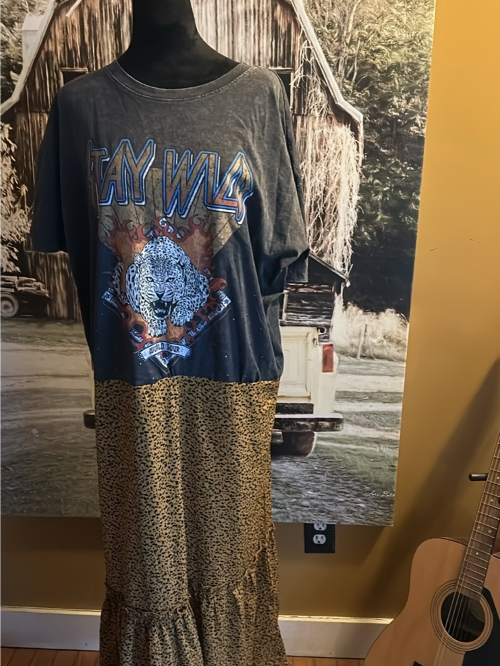 Upcycled Graphic Leopard Maxi Dress - Black & Tan